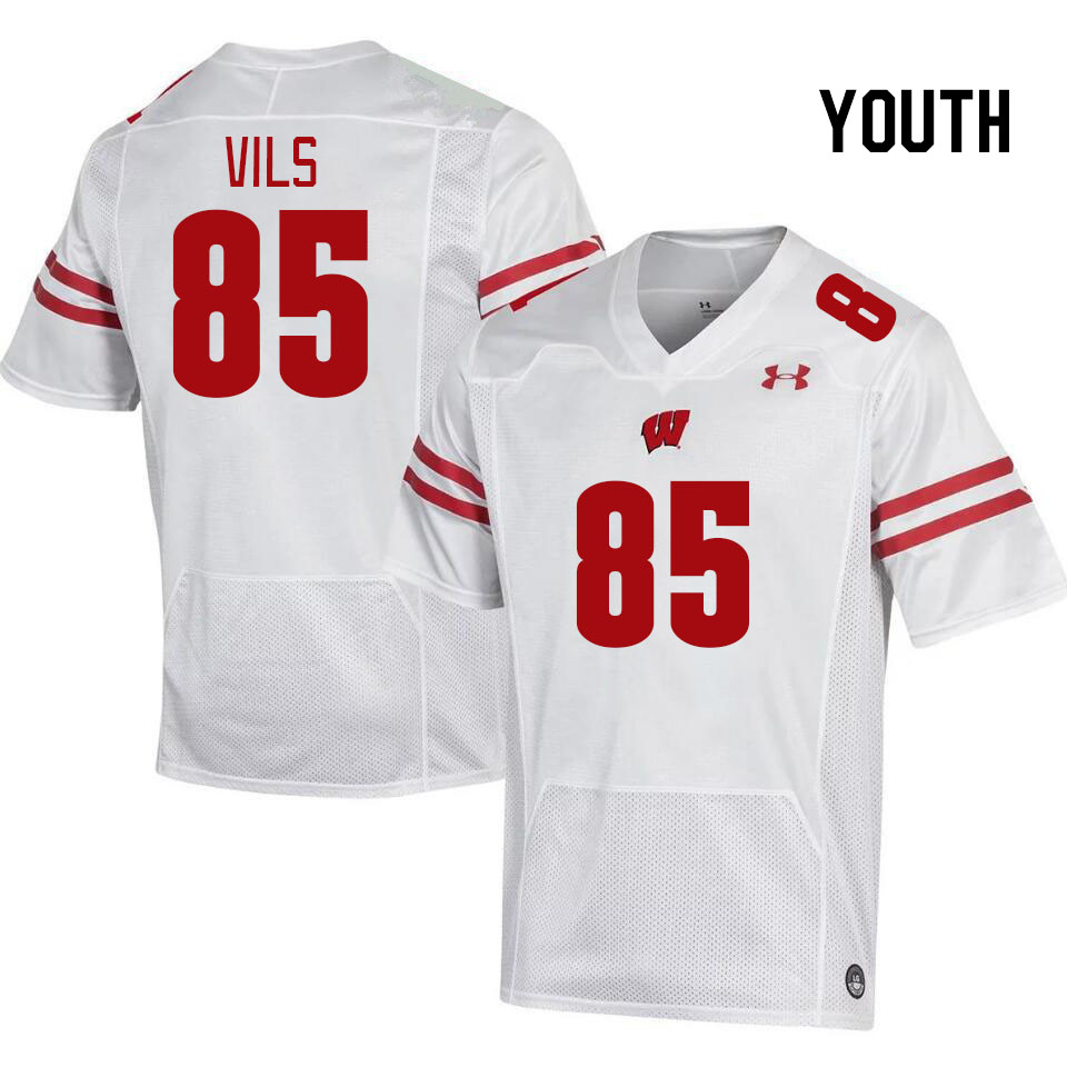 Youth #85 Nolan Vils Wisconsin Badgers College Football Jerseys Stitched Sale-White